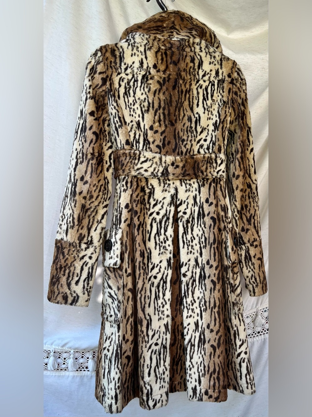 Sara Berman Faux Fur Pea Coat Portrait Neckline Collar Tiger Stripe Vintage - Picture 9 of 16